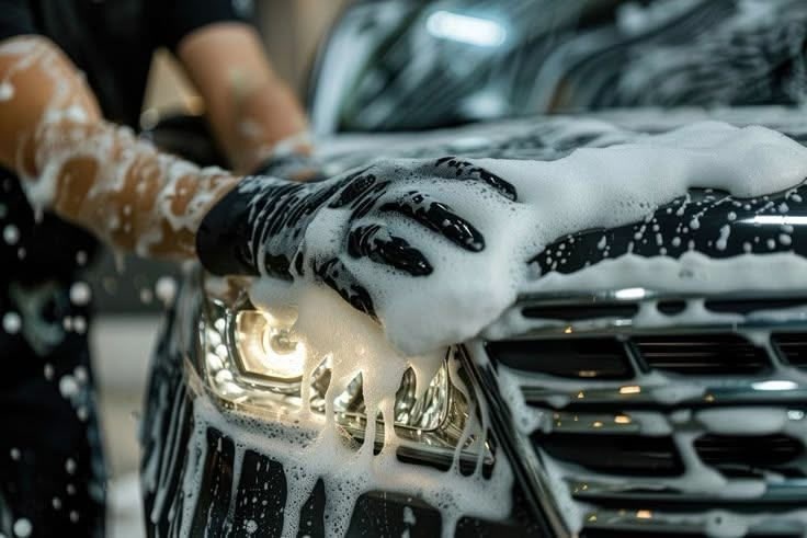 Guantes con espuma sobre Porsche